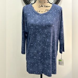 Van Winkle & Co blue floral 3/4 sleeve sleep/lounge top nwt medium